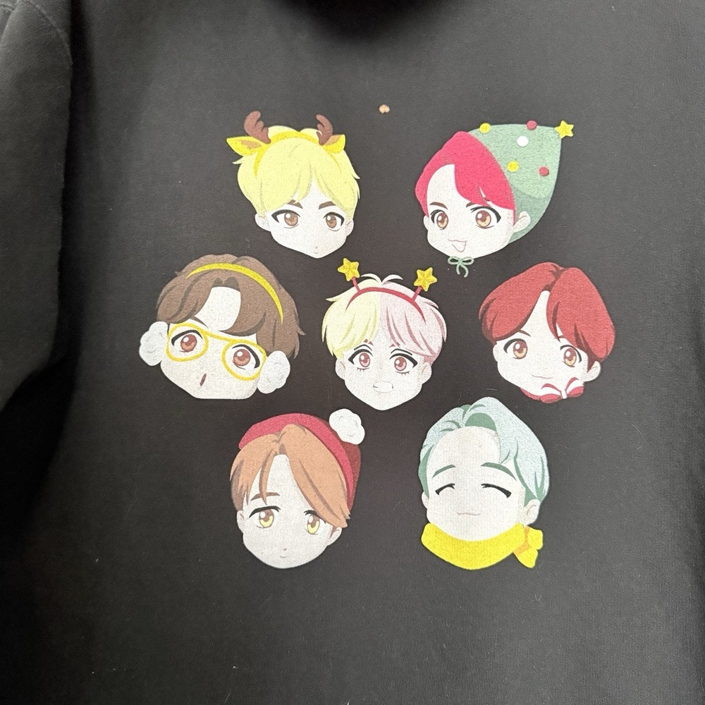 BTS Hoodie BT21 Black Hooded Sweatshirt Size Large K-Pop - Picture 2 of 7